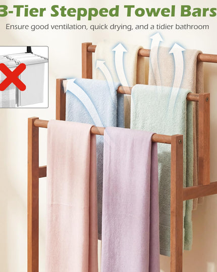 Giantex Freestanding Wooden Towel Rack Stand 3-Tier Bath Towel Drying Rack