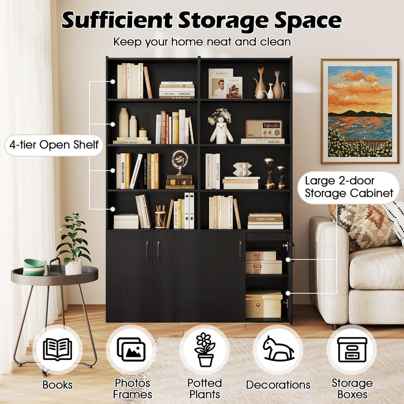 Giantex 70" Bookcase with 2 Doors Cabinet & Multipurpose Display Rack