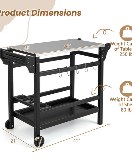 Giantex Grill Cart Pizza Oven Stand, HDPE Outdoor Prep Table, Stainless Steel Top, Storage Shelf