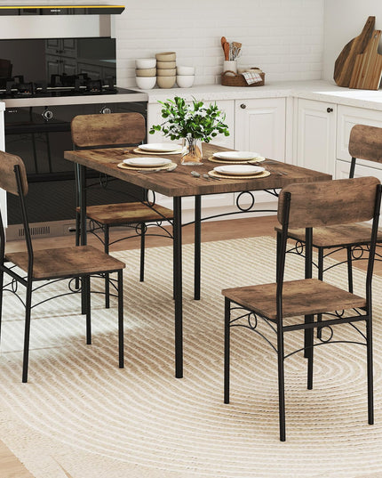 Giantex Rectangle Kitchen Table and 4 Farmhouse Dining Chairs with Heavy-Duty Metal Frame