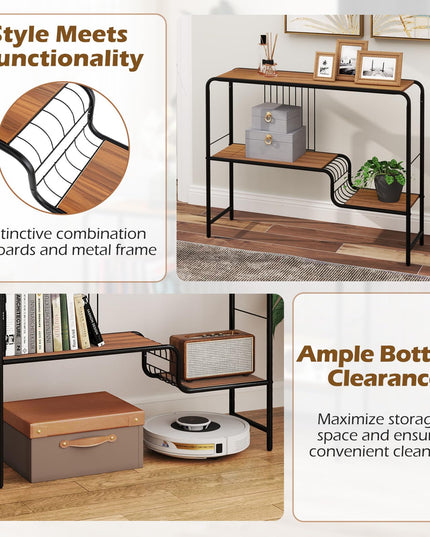 Giantex 2-Tier Console Table, 35.5" Narrow Entryway Table w/Irregular Storage Shelves & Metal Frame