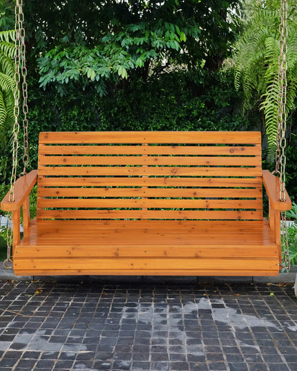 Giantex Wooden Porch Swing 2 Seat - Outdoor Swinging Chairs