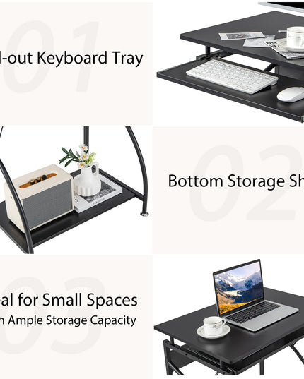 Giantex Computer Desk for Small Spaces, 27.5" Laptop Table with Pull-Out Keyboard Tray & Bottom Storage Shelf