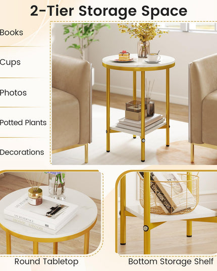 Giantex 2 Tier Faux Marble Bedside Night Stand w/Metal Frame & Open Storage Shelf