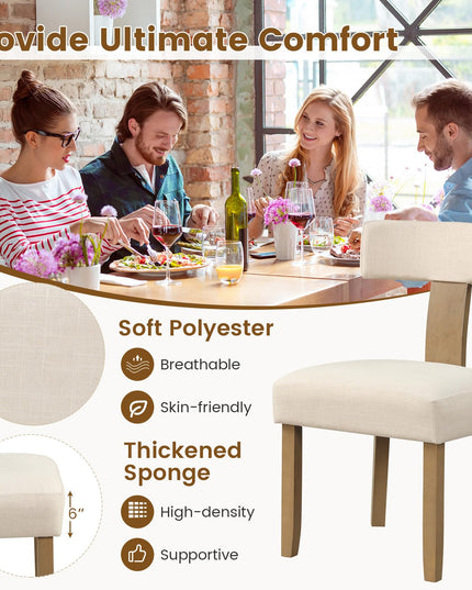 Giantex Upholstered Dining Chairs Set, Mid Century Modern Kitchen Chairs w/Curved Backrest & Rubber Wood Legs