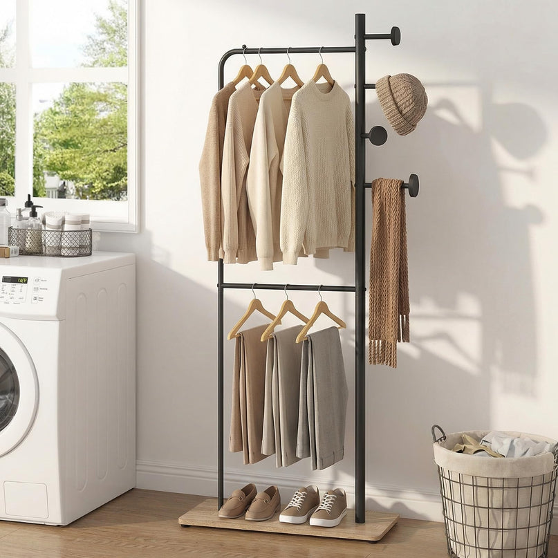 Giantex Double Rods Clothes Hanging Rack Freestanding Clothes Organizer