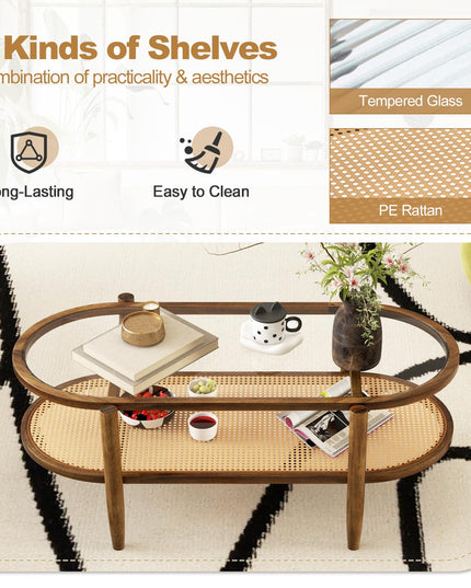 Boho Rattan Coffee Table - Giantex