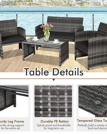 Giantex 4 Pc Rattan Patio Furniture Garden Lawn Sofa Cushioned Seat Mix Gray Wicker Conversation Sets
