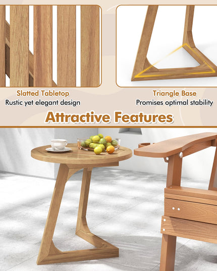 Giantex Teak Wood Outdoor Round Side Table with Slatted Tabletop