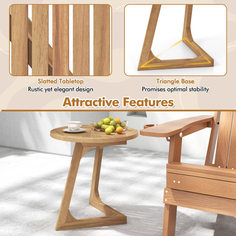 Giantex Teak Wood Outdoor Round Side Table with Slatted Tabletop