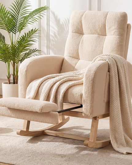 GIANTEX Nursery Rocking Chair | Teddy Upholstered Glider Chair with Footrest