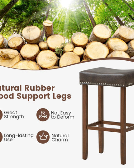 Giantex Bar Stools, Saddle-Shaped Kitchen Stools, PU Leather Bar Height Saddle Stools w/Footrests