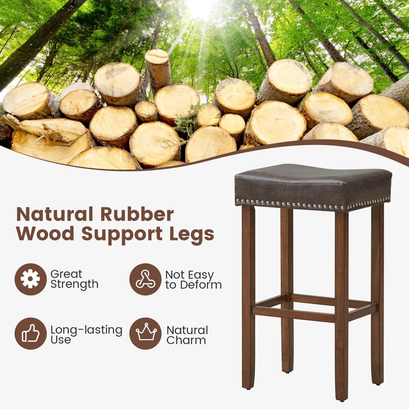 Giantex Bar Stools, Saddle-Shaped Kitchen Stools, PU Leather Bar Height Saddle Stools w/Footrests
