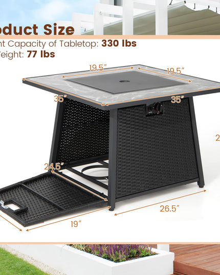Giantex 35" Rattan Propane Gas Fire Pit - Outdoor Gas Fire Table