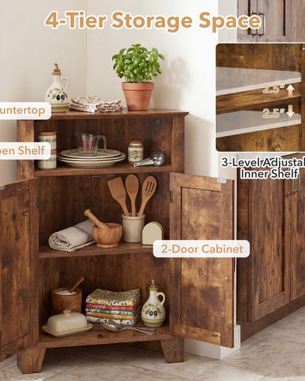 Giantex Farmhouse Bathroom Floor Corner Storage Cabinet with Open Storage