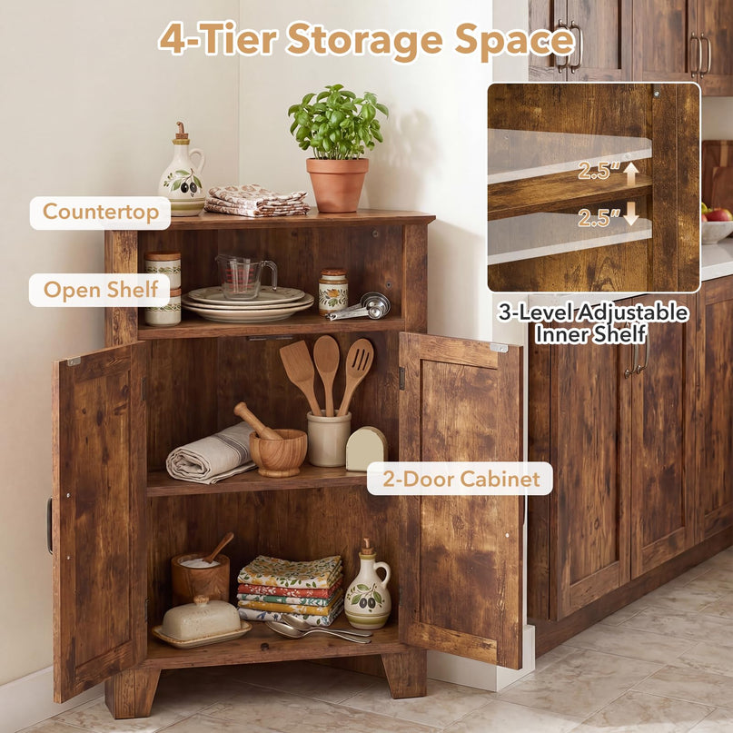 Giantex Farmhouse Bathroom Floor Corner Storage Cabinet with Open Storage