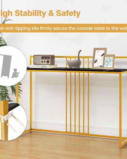 Giantex 47" Entryway Console Table - Narrow Hallway Table w/Sturdy Gold Metal Frame, Anti-Tipping Kits