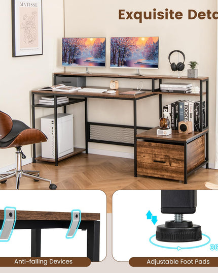 Giantex 67" Computer Desk with File Drawers Cabinet, Home Office Desk with Monitor Stand