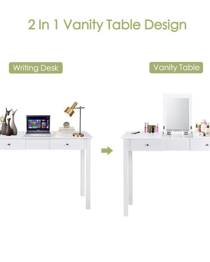 Giantex Coiffeuse avec Miroir, Tabouret Rembourré, Grande Table de Maquillage à Plateau Relevable pour Chambre à Coucher