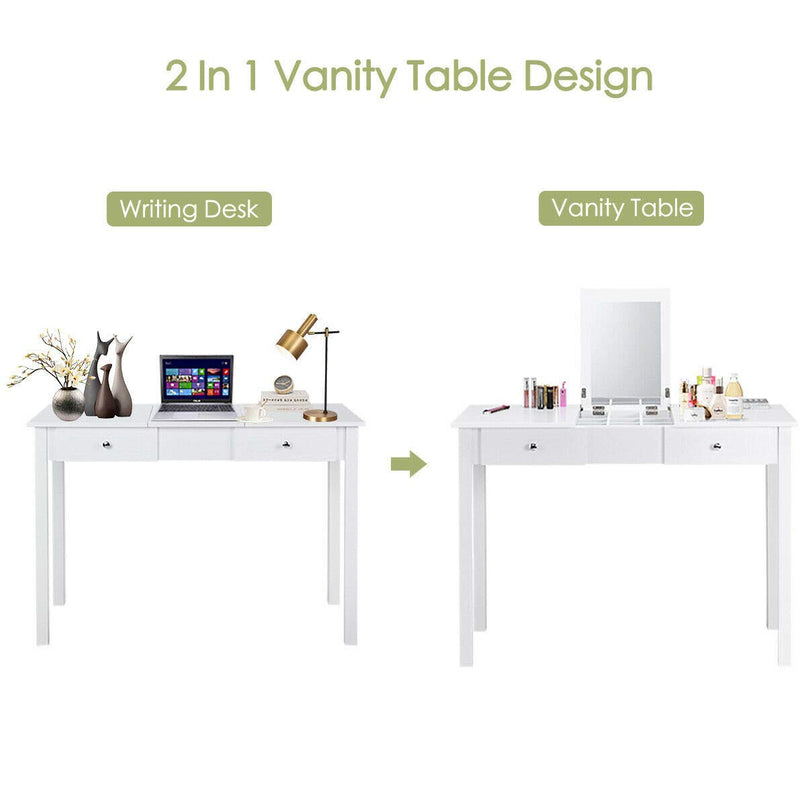Giantex Coiffeuse avec Miroir, Tabouret Rembourré, Grande Table de Maquillage à Plateau Relevable pour Chambre à Coucher