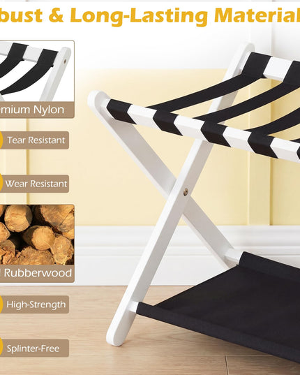 Giantex Folding Luggage Rack | Solid Rubber Wood Suitcase Stand with Storage Shelves (1/2)