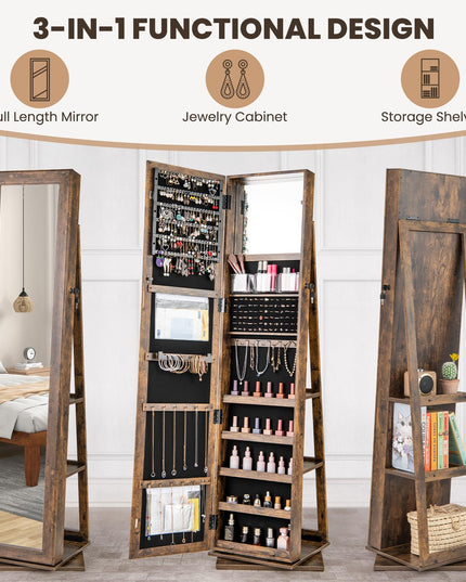 CHARMAID 360° Swivel Jewelry Armoire with Full Length Mirror
