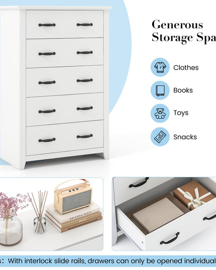 Giantex 5 Drawer Dresser Chest of Drawers - Vertical Dresser with 5 Pull-Out Drawers for Bedroom, Living Room, Entryway
