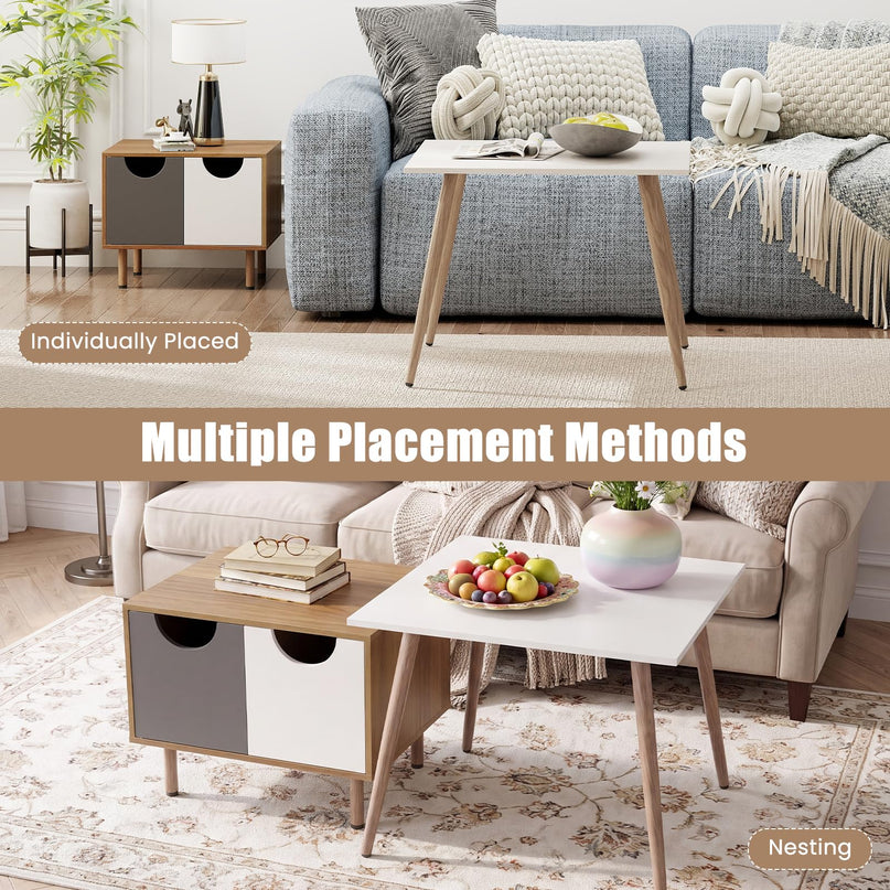 GIANTEX Nesting Coffee Table Set of 2 | Small Coffee Table & Sofa Side Tables with Metal Legs
