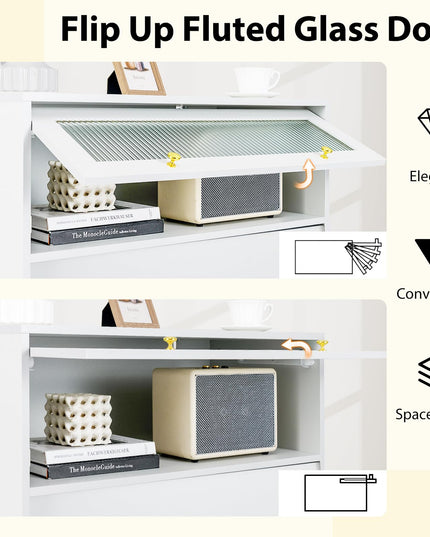Giantex 4-Drawer Dresser with Flip Up Fluted Glass Door