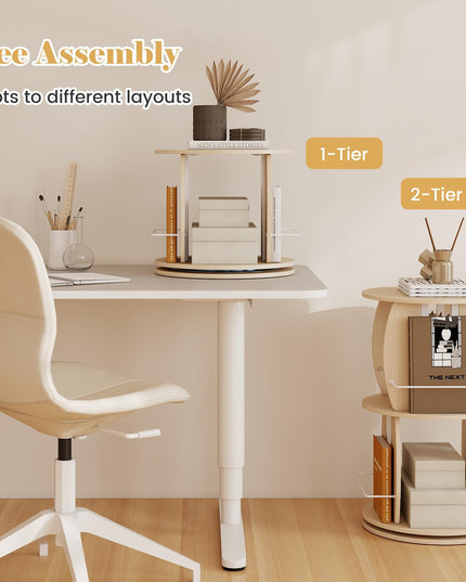 GIANTEX 2-Tier 360° Rotating Round Bookshelf Tower