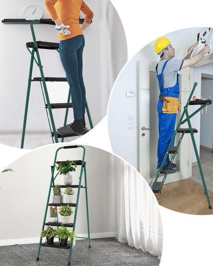 Giantex 4 Step Ladder with Utility Tray, Folding Step Stool with Anti-Slip Footpads