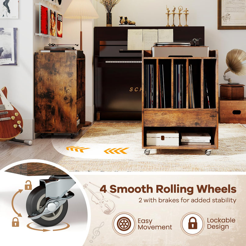 Giantex Record Player Stand Rolling Turntable Stand