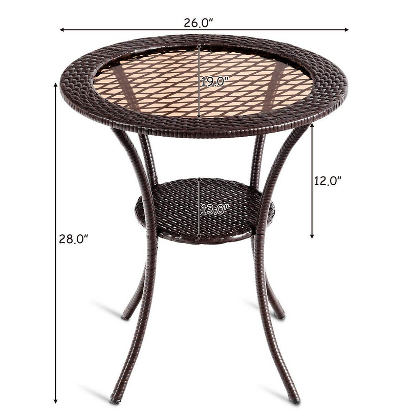 Giantex Round Rattan Wicker Coffee Table Glass Top Steel Frame Patio Furni (Round)