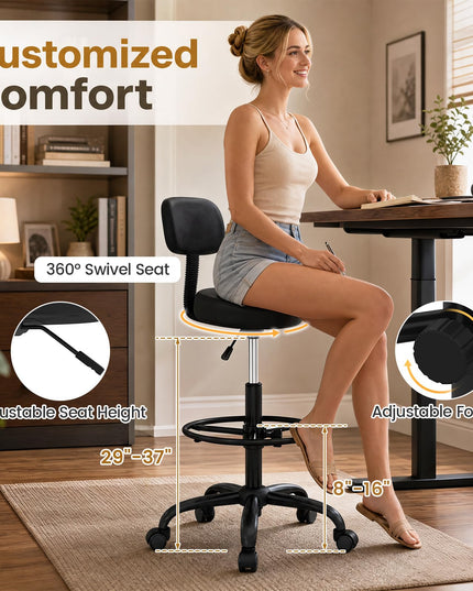 GIANTEX Drafting Chair with Back Adjustable Foot Rolling Stool with Wheels(1/2)