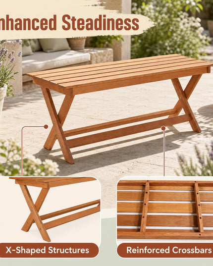Giantex Outdoor Wooden Bench with X-Shaped Legs & Reinforced Crossbars