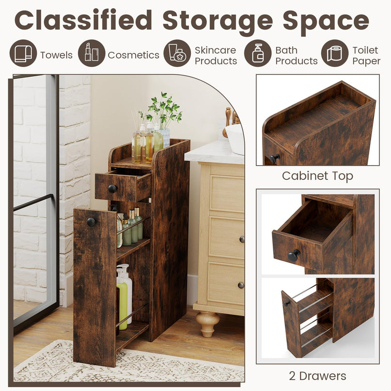 Giantex Slim Bathroom Storage Cabinet Space-Saving Toilet Side Cabinet