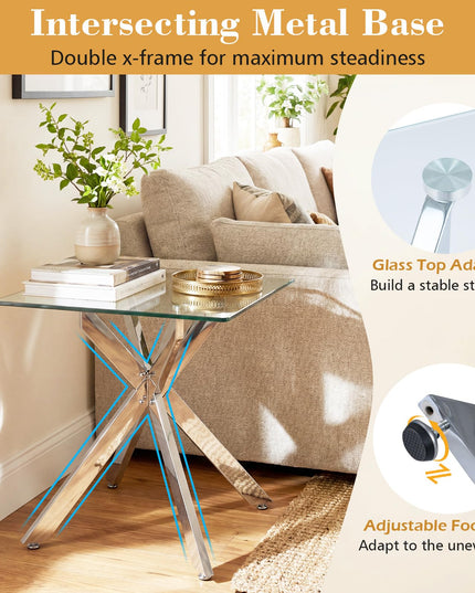 Giantex Table d'appoint carrée en verre pour canapé（1/2）