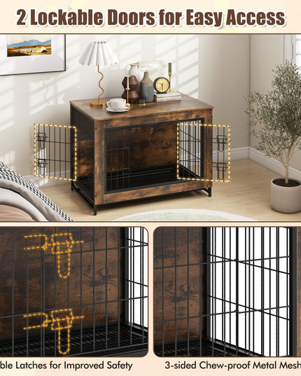 Giantex Dog Crate Furniture - Dog Kennel Side Table with Double Doors & Removable Pull-Out Tray