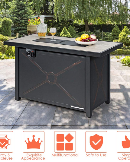 Giantex Gas Fire Pit Table w/ Ceramic Tabletop, 42 Inch 60,000 BTU Rectangular Propane Fire Pit Table