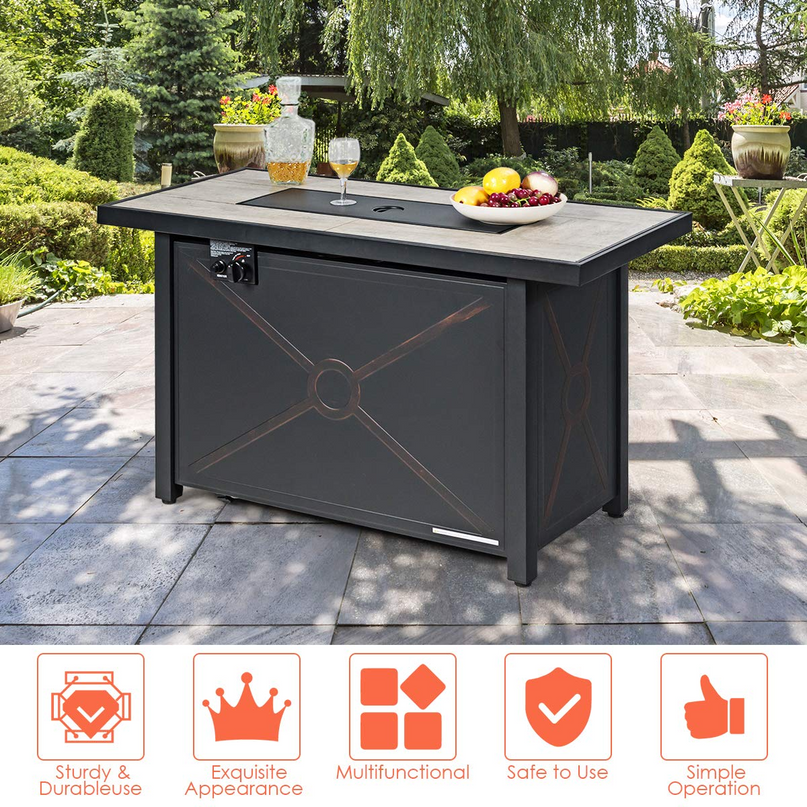 Giantex Gas Fire Pit Table w/ Ceramic Tabletop, 42 Inch 60,000 BTU Rectangular Propane Fire Pit Table