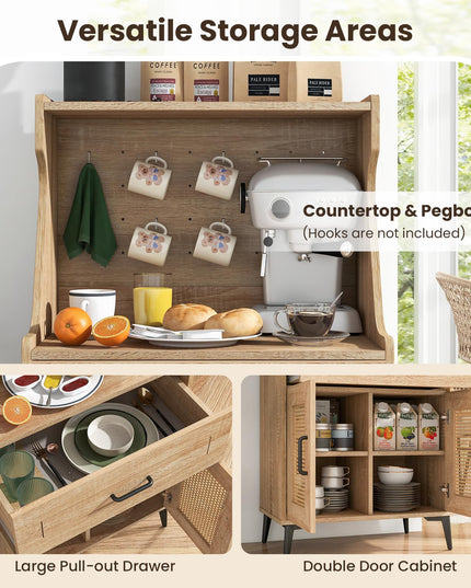 Giantex 45.5” Kitchen Pantry Cabinet, Buffet Sideboard w/Hutch, PVC Rattan Door
