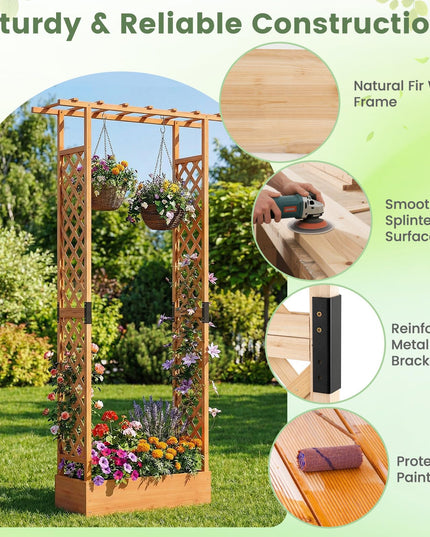 Giantex 89”Wooden Raised Garden Bed with Trellis & Hanging Roof
