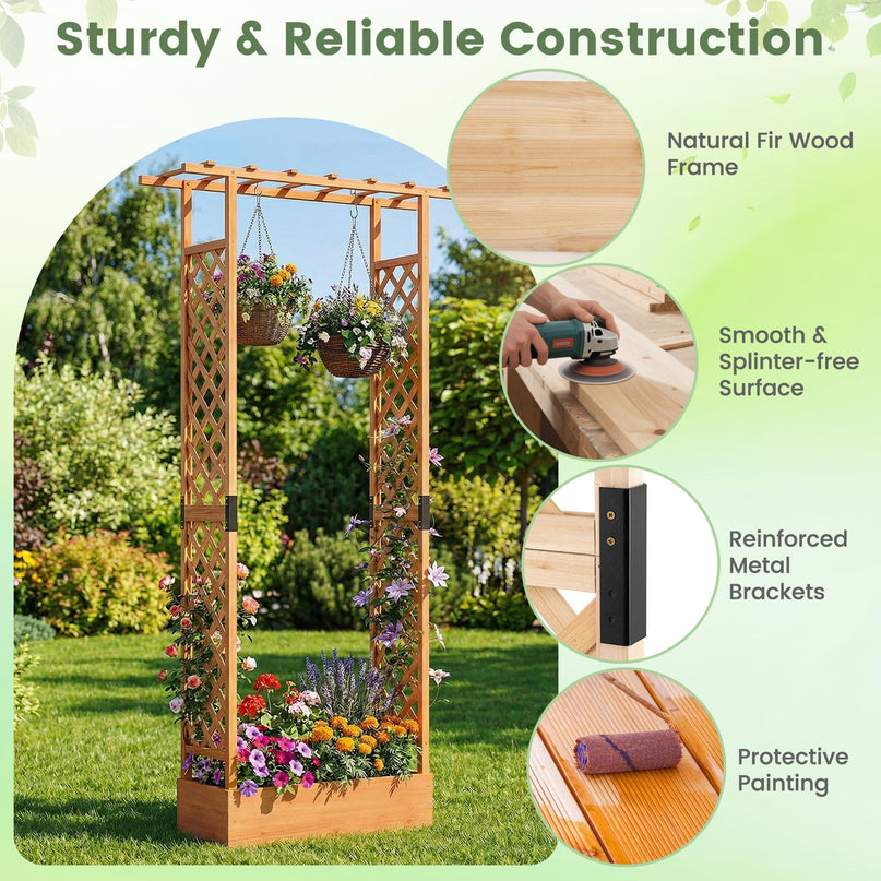 Giantex 89”Wooden Raised Garden Bed with Trellis & Hanging Roof