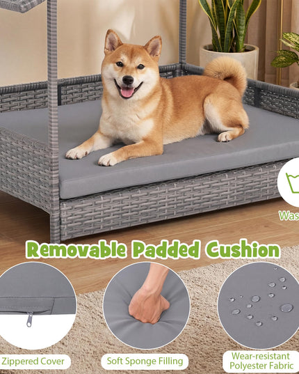 Giantex Outdoor Wicker Dog House with Washable Cushion