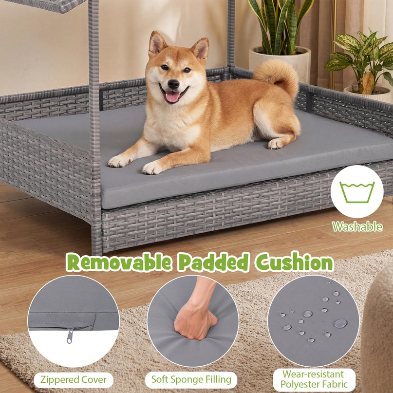 Giantex Outdoor Wicker Dog House with Washable Cushion