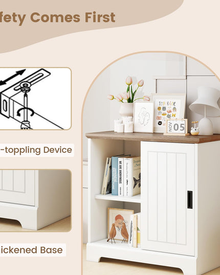 Giantex Small Sideboard Buffet Cabinet with Fluted Sliding Door