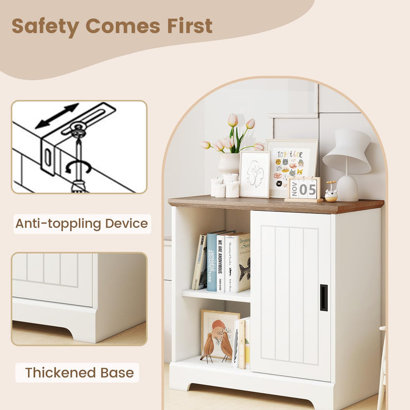 Giantex Small Sideboard Buffet Cabinet with Fluted Sliding Door