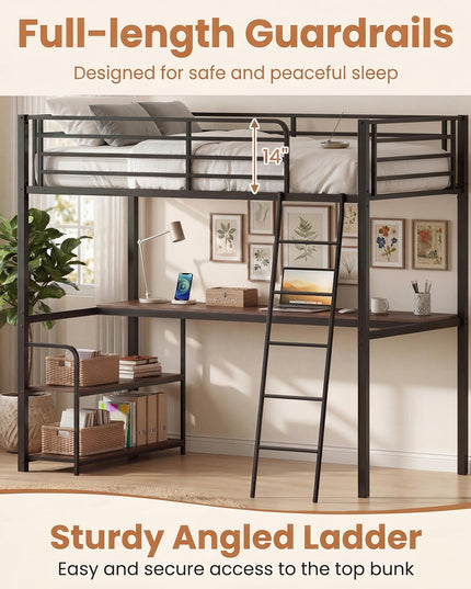 Giantex Twin Loft Bed with Desk & Charging Station