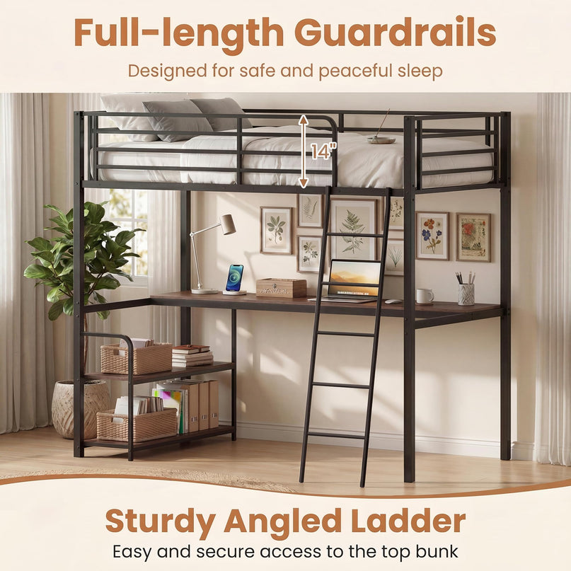 Giantex Twin Loft Bed with Desk & Charging Station
