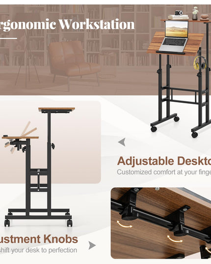 Giantex Mobile Stand up Desk, Height Adjustable, 24"D x 22"W x 49"H